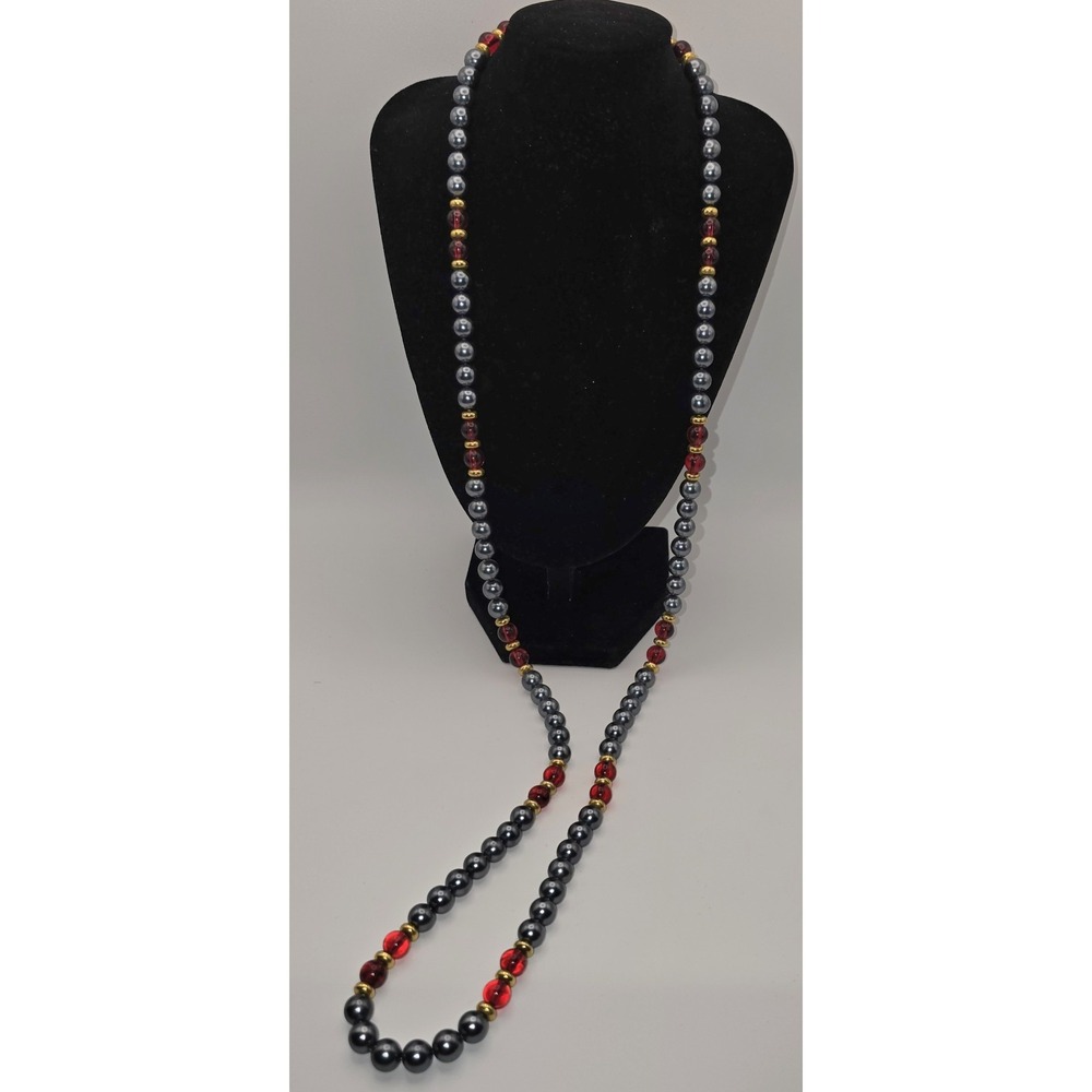 Vintage 1980s Single Strand Necklace Gray‎ Rose Gold Beads -471